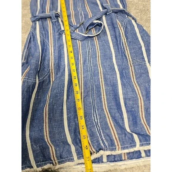 Pilcro by Anthropologie Linen Blend Belted Shift Dress Blue Stripe Women’s Sz 12 - Picture 10 of 10
